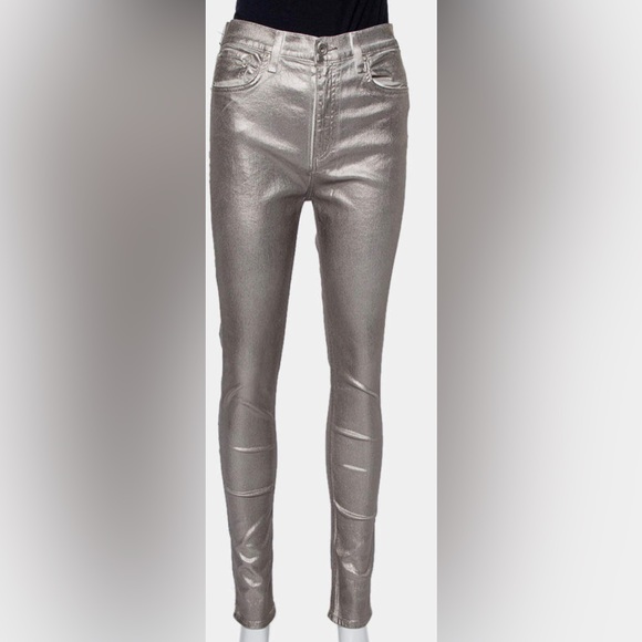 Rag and Bone Gunmetal Metallic Silver Rockstar Skinny Jeans - Picture 1 of 6